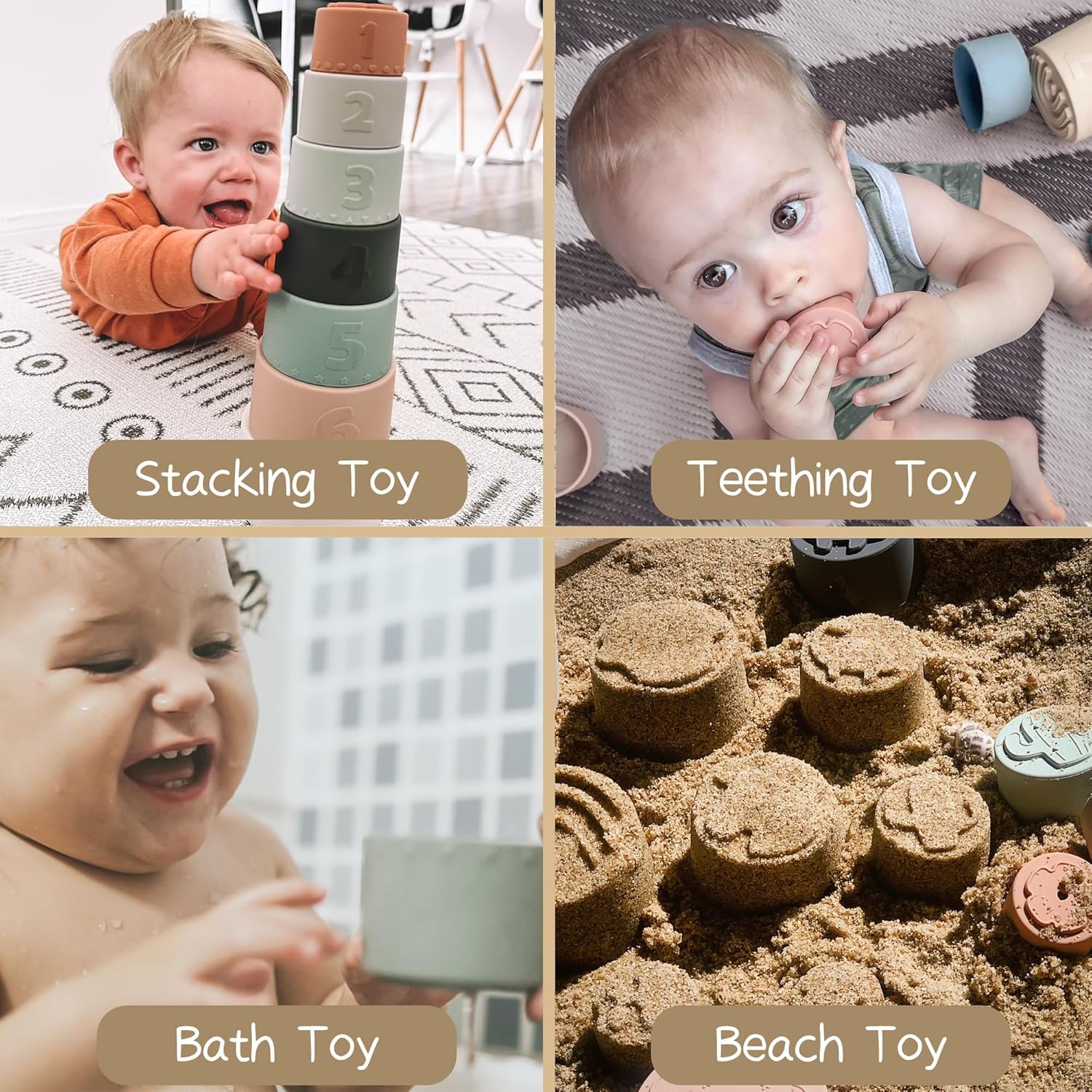 Stacking Cups Toy, Fun Educational Baby Toys Silicone Soft Teething Toy, Age 6+ Months, 7 Piece Set